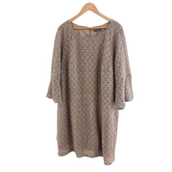 Beige Tan Knit Lace Shift Dress Bell Sleeves Size 24W 3X Plus Fall Evening Party - Picture 8 of 8